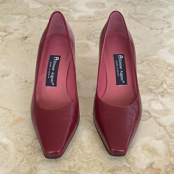 NWOT Etienne Aigner Leather Pumps Made in Spain Burgundy Red Vintage - Picture 4 of 14